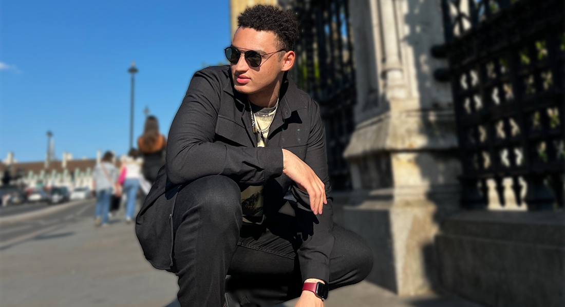 Nocholas Alexis, AMC '25, posing in London during his study abroad internship