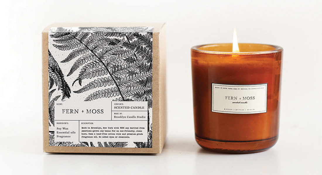 Image of candle and it's packaging called Fern and Fire