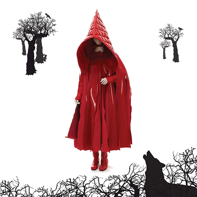 red cloak with pointed hood 
